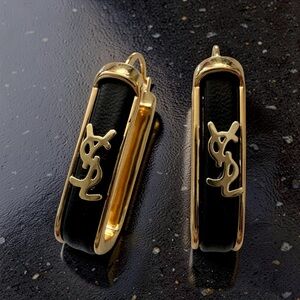 Luxury Gold and Black Leather hoop earrings